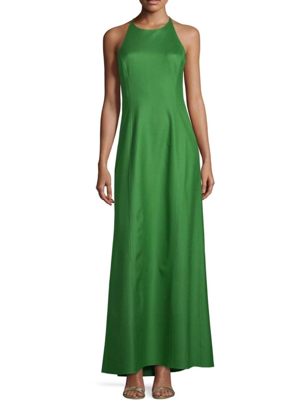 MICHAEL KORS COLLECTION Lawn Green Halter Sleeveless Slip Silk Maxi Dress